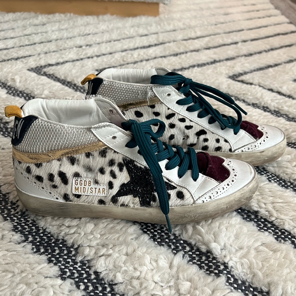 Golden Goose Midstar RARE fur pattern with glitter accents Size 37